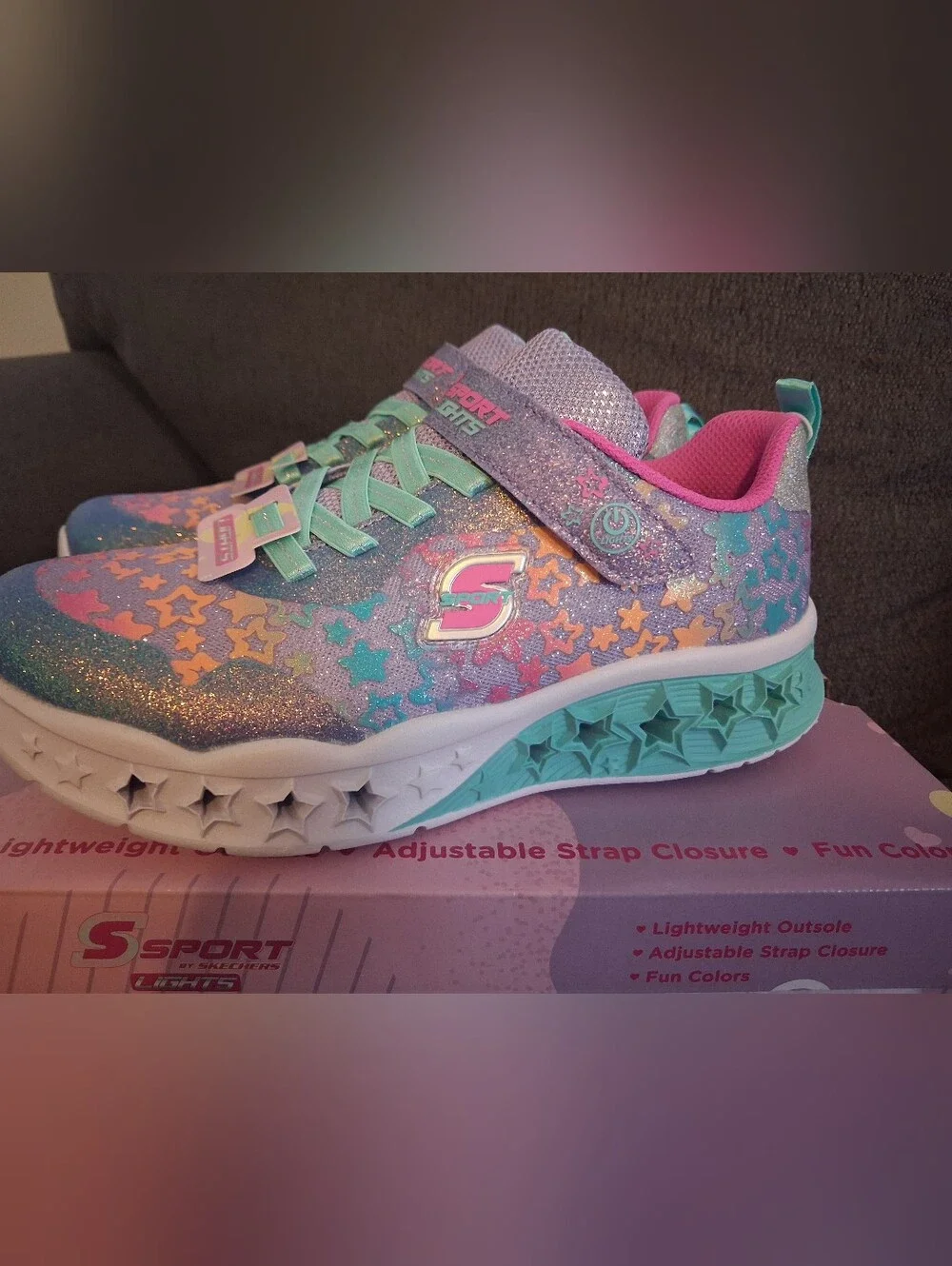 Skechers Kids Glitter Star Light-Up Sneakers - Purple, Teal, Pink